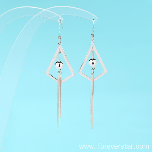 Silver 925 Geometric Statement Earrings Tassel Earrings